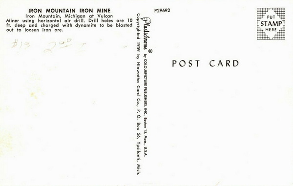 Iron Mountain Iron Mine - Old Postcard View